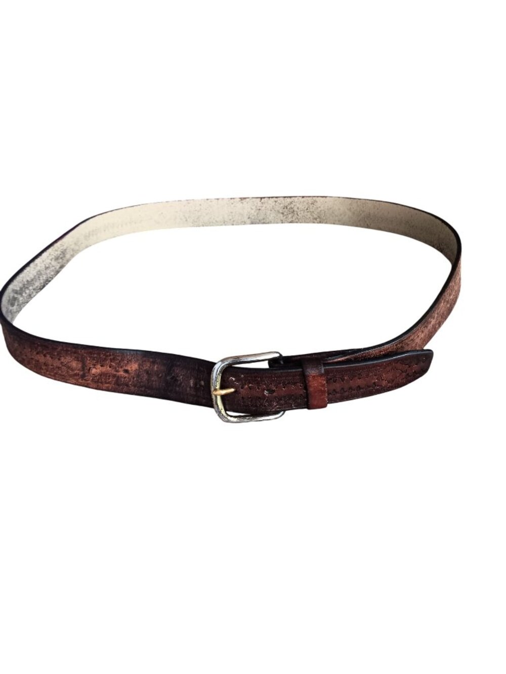Vintage Men's Belt 42 Large Embossed Hippie Leather 1980's Distressed Beaten